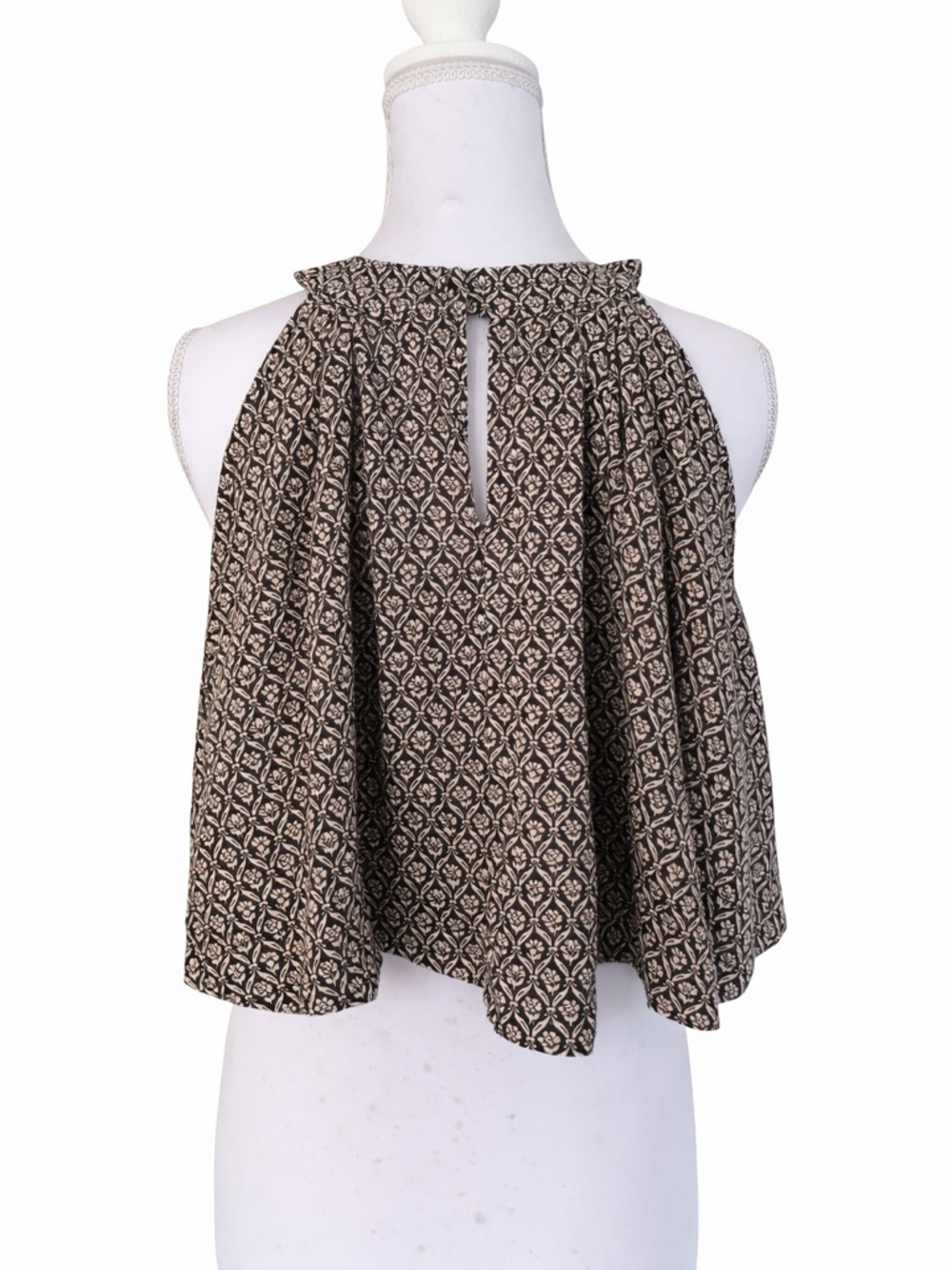 Farm Rio Brown Boho Halter Crop Top Flowy Resort Beachy Tank M - Picture 3 of 6